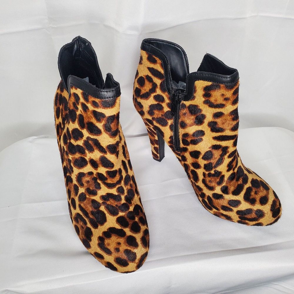 Gianni Bini Women Leopard Print Ankle Platform 4" Stiletto Boots Size 7.5 M